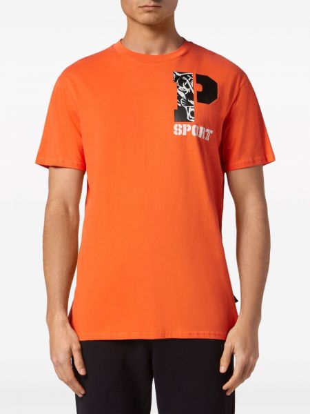 Kokvilnas sporta t-krekls ar apdruku Plein Sport oranžs