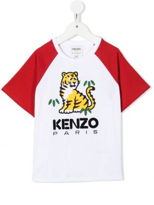 Rövid ujjú pamut hímzett nyomott mintás póló Kenzo Kids - fehér