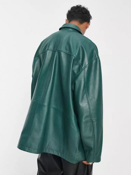 Спортивная кожаная куртка оверсайз Asos зеленая
