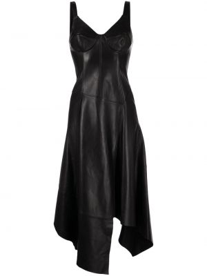 Asymetrické kožené midi šaty Jason Wu černé