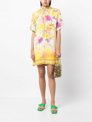Květinové hedvábné mini šaty s potiskem Camilla žluté