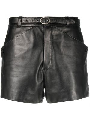 Pantaloni scurți din piele Saint Laurent negru