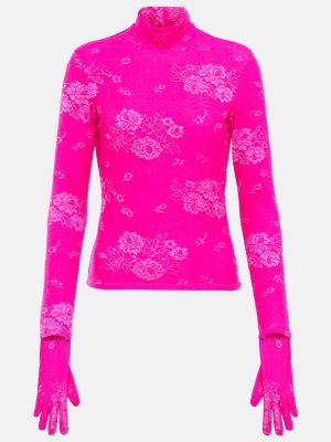 Пуловер на цветя с дантела Balenciaga розово