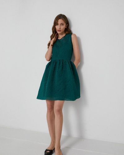 Jednobarevné hedvábné mini šaty Victoria Victoria Beckham - zelená
