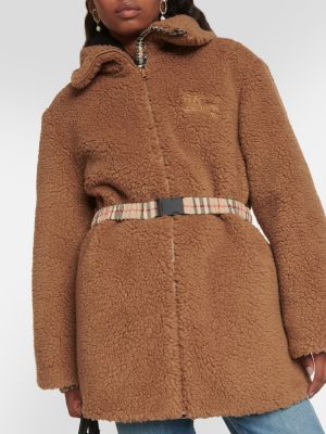 Μάλλινο κοντό παλτό με κέντημα Burberry καφέ