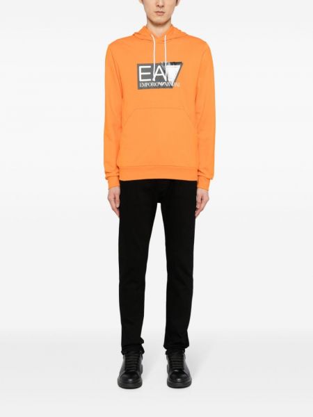 Kokvilnas kapučdžemperis ar apdruku Ea7 Emporio Armani oranžs