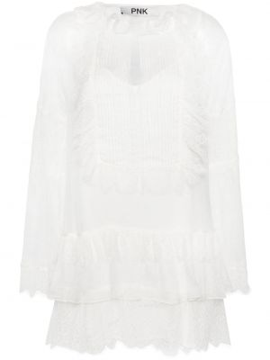Φόρεμα με διαφανεια με δαντέλα Pnk λευκό