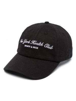 Haftowana czapka z daszkiem bawełniana Sporty And Rich czarna
