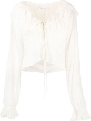 Блуза с v-образно деколте с волани Philosophy Di Lorenzo Serafini бяло