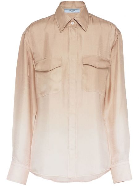 Копринена риза с градиентным принтом Prada бежово