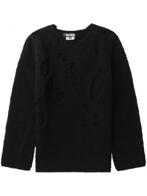 Sweter wełniany z przetarciami Black Comme Des Garçons czarny