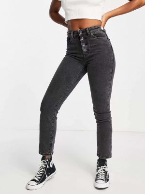 Прямые джинсы с высокой талией на пуговицах Only черные