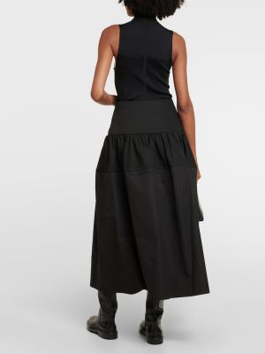 Bavlnená midi sukňa s vysokým pásom Jil Sander čierna