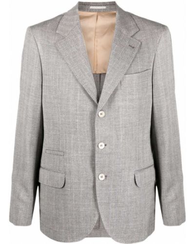 Fiskebeinsmønster ull lang blazer Brunello Cucinelli grå