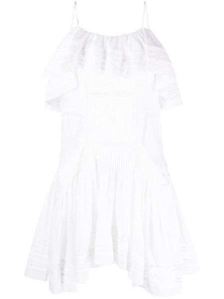 Bavlněné mini šaty bez rukávů s volány Isabel Marant Etoile - bílá