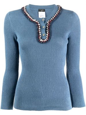 Sweter pleciony Chanel Pre-owned niebieski