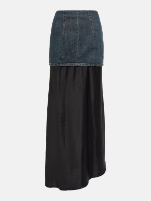 Asymetrická saténová džínsová sukňa Mm6 Maison Margiela čierna