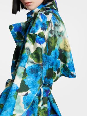 Krótki płaszcz bawełniany w kwiatki Dries Van Noten niebieski