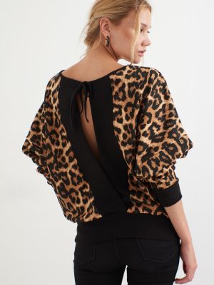 Leopardí mikina s otevřenými zády s potiskem Cool & Sexy