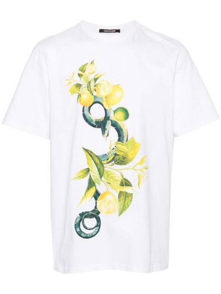 Tričko s potiskem s hadím vzorem Roberto Cavalli bílé
