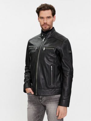 Priliehavá kožená bunda Karl Lagerfeld čierna