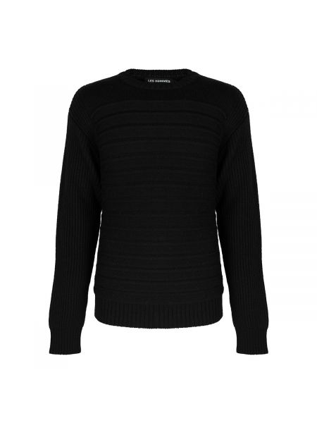 Sweter z okrągłym dekoltem plisowany Les Hommes czarny