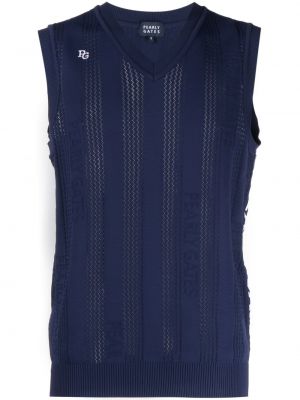 Жакардов плетен елек с v-образно деколте Pearly Gates синьо