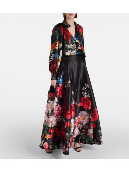 Копринена блуза на цветя Camilla черно