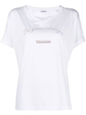 Majica s printom Brunello Cucinelli bijela