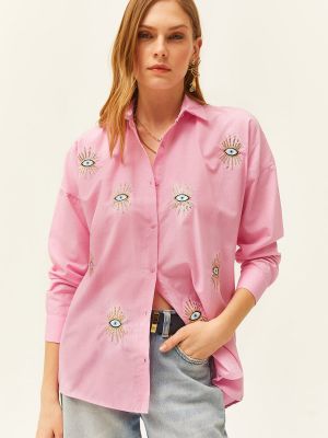 Pletena košulja sa šljokicama Olalook ružičasta