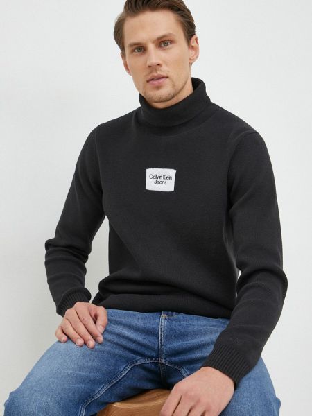 Calvin Klein Jeans pamut pulóver férfi, fekete, garbónyakú