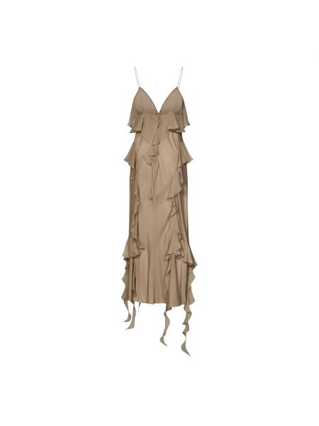 Jedwabna sukienka midi z falbankami Khaite beżowa