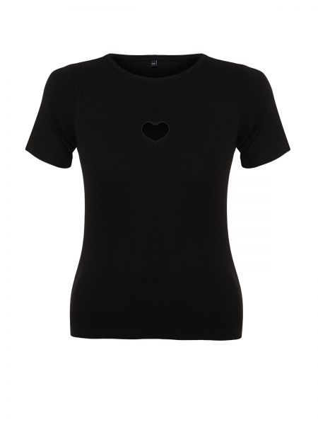 Плетена тениска със сърца Trendyol черно