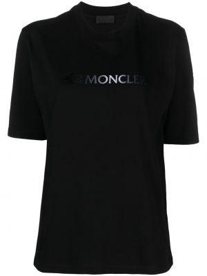 Koszulka bawełniana z nadrukiem z dżerseju Moncler czarna