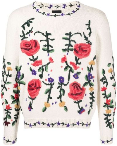 Strikket floral lang genser Cool T.m hvit