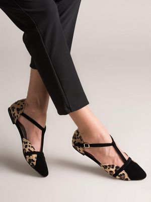 Леопардовые/черные женские балетки Fox Shoes