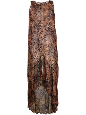Průsvitné hedvábné šaty s knoflíky bez rukávů Romeo Gigli Pre-owned - hnědá