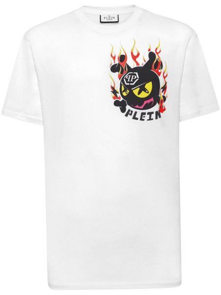 Kokvilnas t-krekls ar apdruku Philipp Plein balts