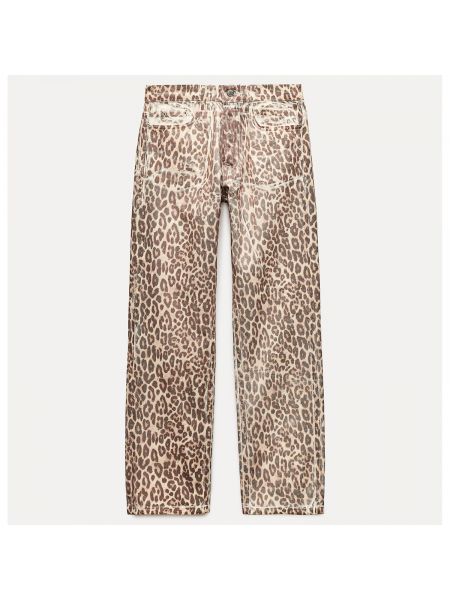 Прямые джинсы с принтом с животным принтом Zara коричневые