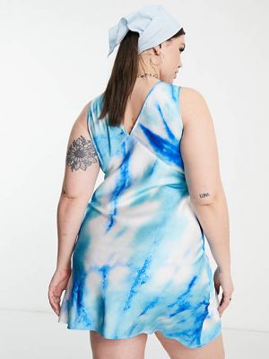 Атласное платье мини с принтом с эффектом тай-дай Collusion синее
