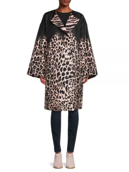 Двустороннее шелковое пальто с животным принтом и запахом Roberto Cavalli, Pink Leopard