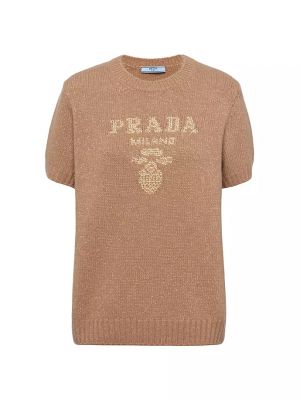 Кашемировый шерстяной свитер с круглым вырезом Prada коричневый