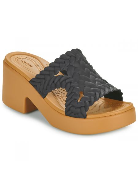 Papuci cu toc împletite Crocs negru