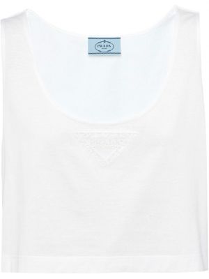 Jersey crop top mit stickerei Prada weiß