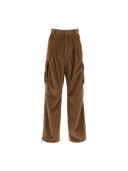 Spodnie cargo sztruksowe bawełniane Moncler brązowe