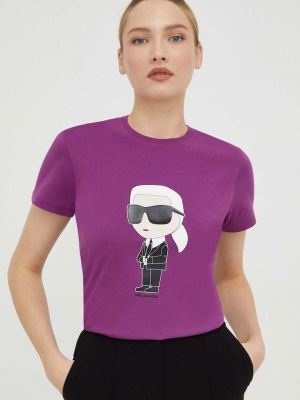 Памучна тениска Karl Lagerfeld виолетово