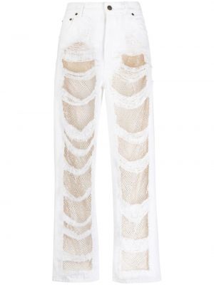 Bavlnené roztrhané džínsy s rovným strihom Darkpark biela