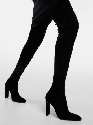 Stivali di gomma in velluto Saint Laurent nero