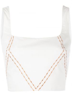 Stripete brodert crop top Le Sirenuse hvit