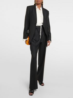 Асимметричные шерстяные прямые брюки Victoria Beckham черные